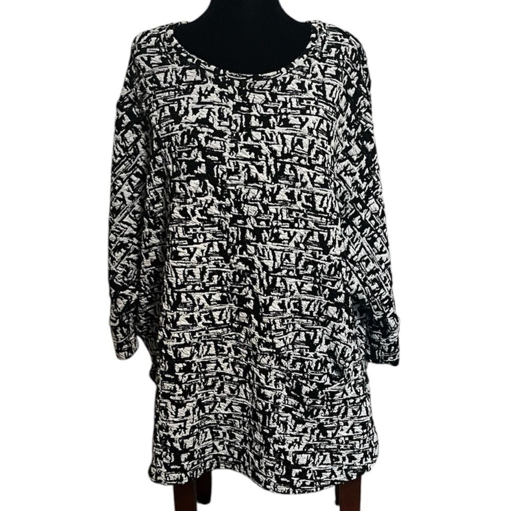 Niche Nilgun Derman Black Cream Tunic Lagenlook Womens Knit Top L